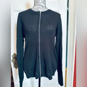 🖤NWOT Black lightweight Marino Wool Blend Express Zip Cardigan, Size Large