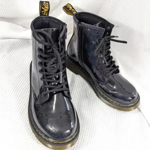 NWOT! DOC MARTENS! BLACK PATENT LEATHER RUBBER SOLE SIDE ZIP BOOTS! SZ W-5, M-4