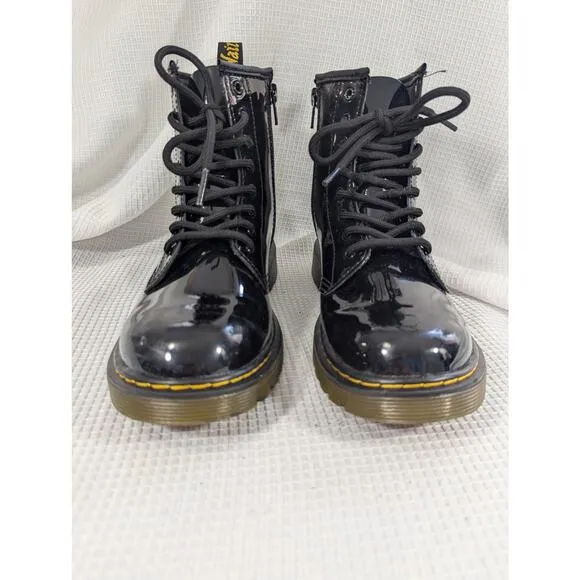 NWOT! DOC MARTENS! BLACK PATENT LEATHER RUBBER SOLE SIDE ZIP BOOTS! SZ W-5, M-4