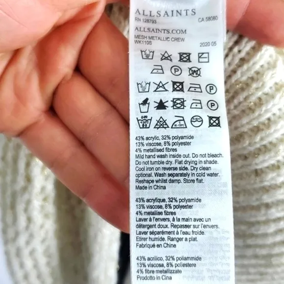NWT All Saints Mesh Metallic Crew Sweater