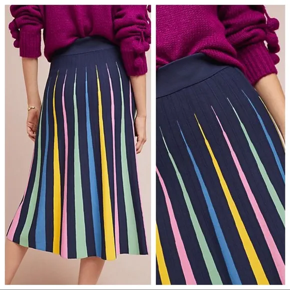🆕NWT Anthropologie Rainbow Pleated Midi Skirt