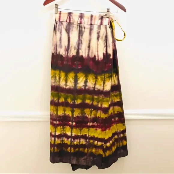 NWT Anthropologie Tiny Heidi Wrap Skirt Small tie die purple yellow green maxi