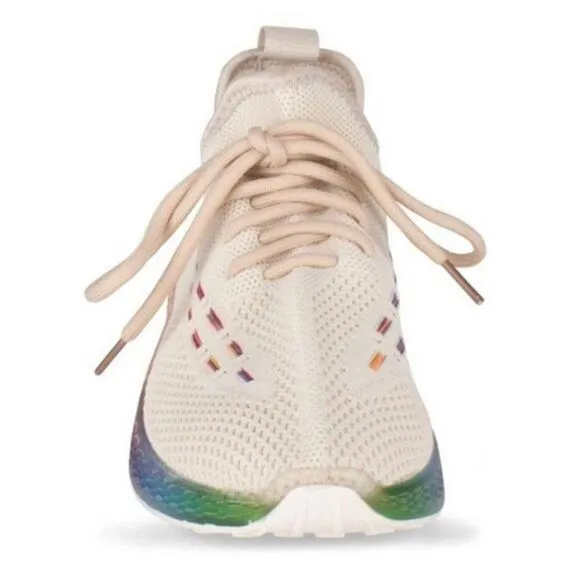 NWT Box Wanted 7 Ivory Rainbow Platform Soles Light-way Stretch Streak Sneakers