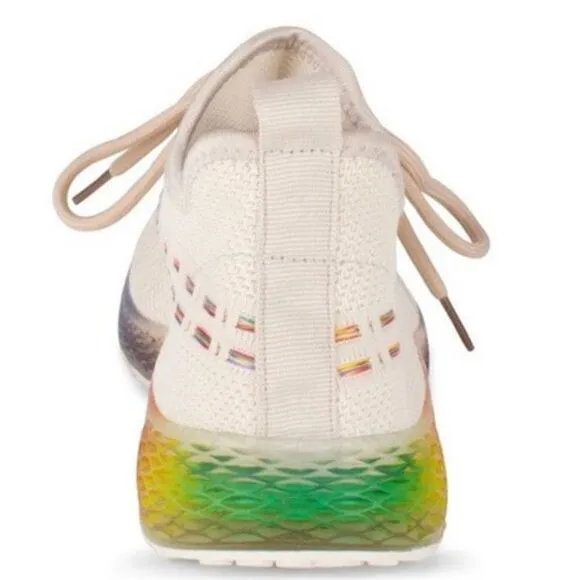 NWT Box Wanted 7 Ivory Rainbow Platform Soles Light-way Stretch Streak Sneakers
