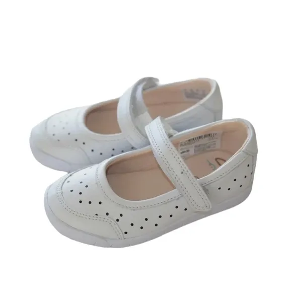 NWT Clarks Kid’s Emery Halo T White Leather Sneakers Girls Size UK 6.5G, US 7W