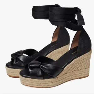 NWT Cole Haan Cloudfeel Hampton Black Leather Natural Canvas Wedge Sandals