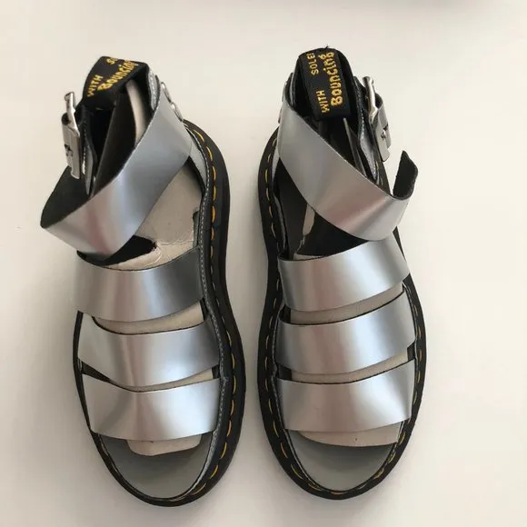 NWT Dr. Doc Martens silver Clarissa strappy chunky platform sandals