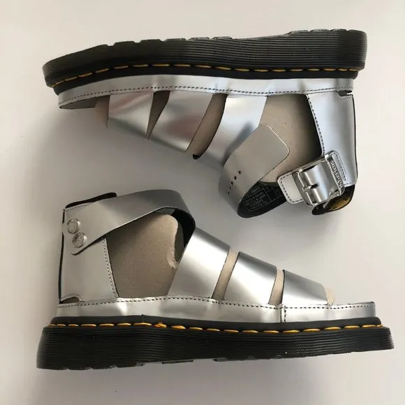 NWT Dr. Doc Martens silver Clarissa strappy chunky platform sandals