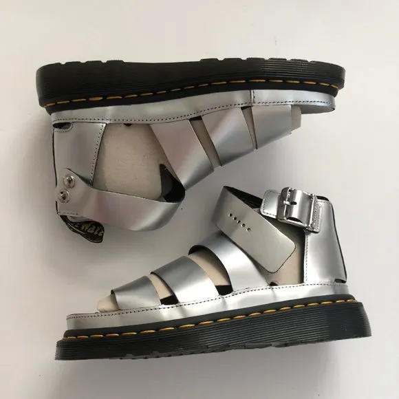 NWT Dr. Doc Martens silver Clarissa strappy chunky platform sandals