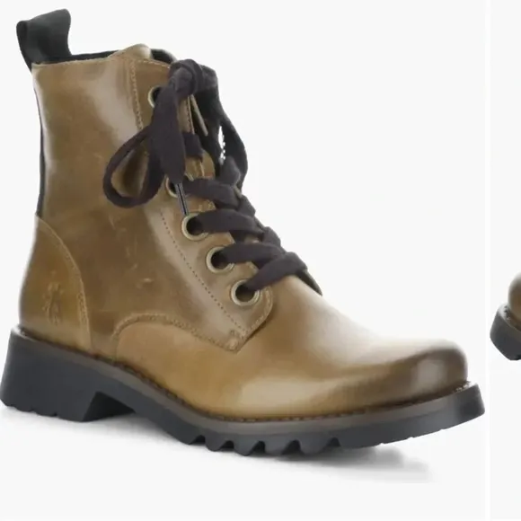 NWT Fly London Ragi Lace-Up Leather Combat Boots size 39 US8-8.5