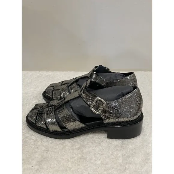 NWT Freda Salvador Dahlia Fisherman Loafer Anthracite Embossed Snake Women's 8M