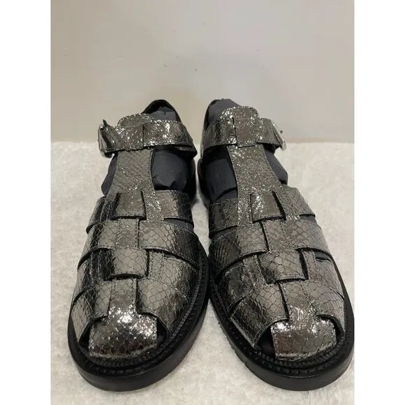NWT Freda Salvador Dahlia Fisherman Loafer Anthracite Embossed Snake Women's 8M