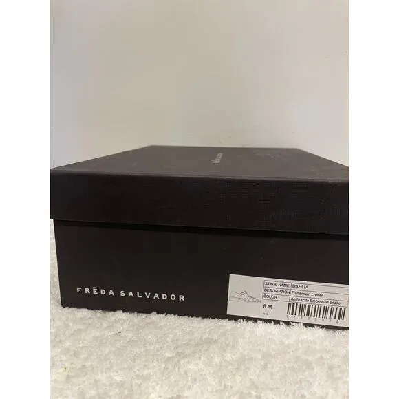 NWT Freda Salvador Dahlia Fisherman Loafer Anthracite Embossed Snake Women's 8M