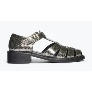 NWT Freda Salvador Dahlia Fisherman Loafer Anthracite Embossed Snake Women's 8M