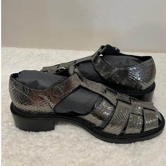 NWT Freda Salvador Dahlia Fisherman Loafer Anthracite Embossed Snake Women's 8M
