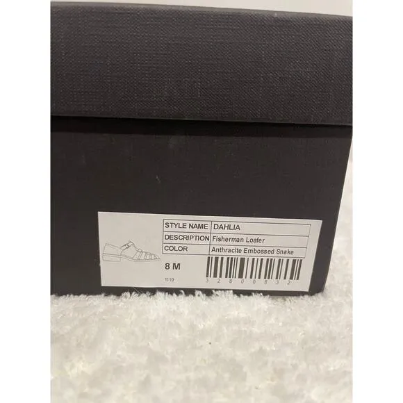 NWT Freda Salvador Dahlia Fisherman Loafer Anthracite Embossed Snake Women's 8M