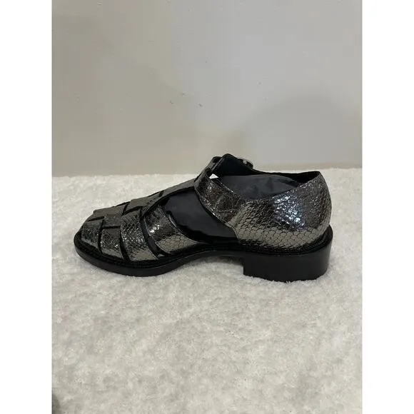 NWT Freda Salvador Dahlia Fisherman Loafer Anthracite Embossed Snake Women's 8M