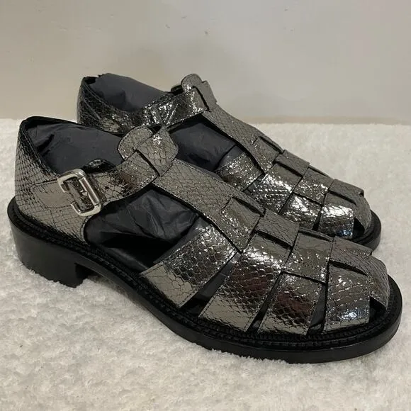 NWT Freda Salvador Dahlia Fisherman Loafer Anthracite Embossed Snake Women's 8M