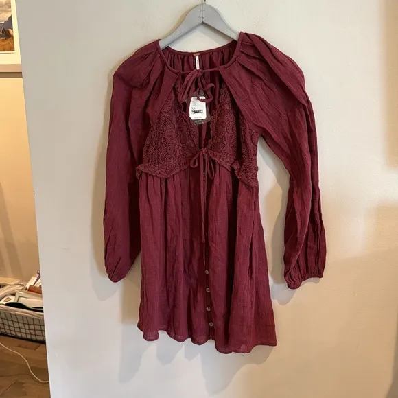 NWT Free People Summer Struttin Mini Dress or Tunic - Wild Garnet xs