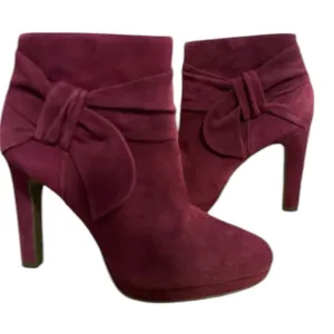 NWT Gianni Bini Hollynd Leather Suede Side Bow Burgundy Platform Boots  Size 8.5