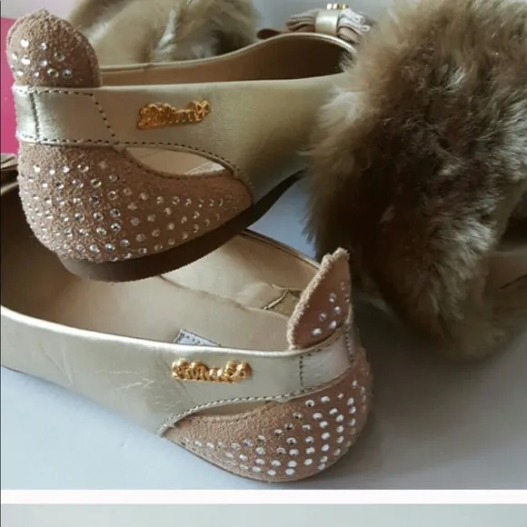 🎀NWT Girls Lilica Ripilica gold flats w/Fur 2Y -Baby Boutique Top