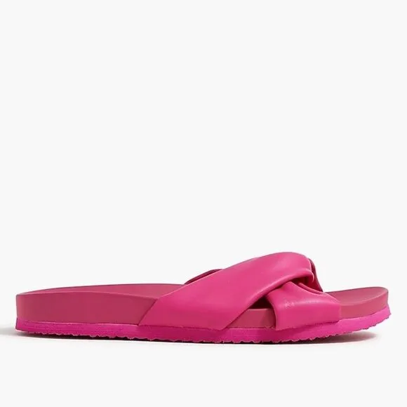 NWT  J CREW Cross Strap Slide Sandals Platform Flats Faux Leather Flip Flops