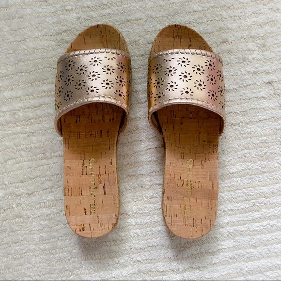 NWT Jack Rogers rose gold cork slides