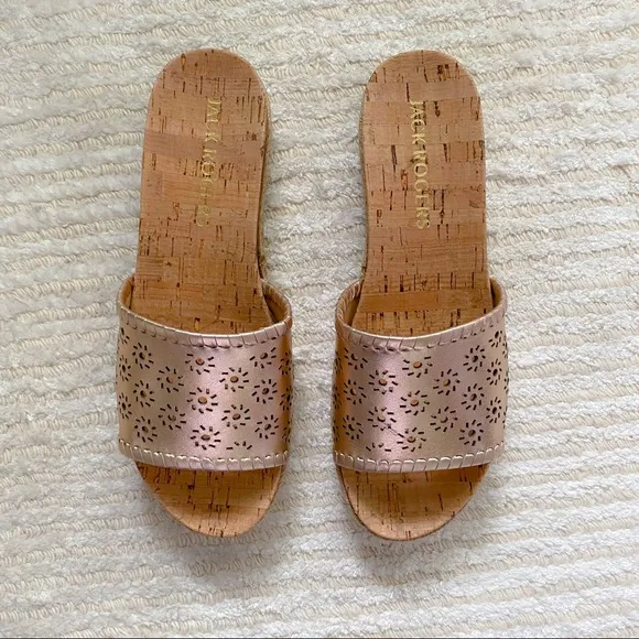 NWT Jack Rogers rose gold cork slides