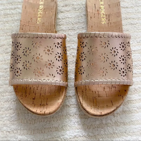 NWT Jack Rogers rose gold cork slides