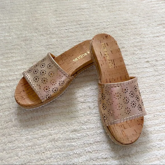 NWT Jack Rogers rose gold cork slides