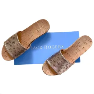NWT Jack Rogers rose gold cork slides