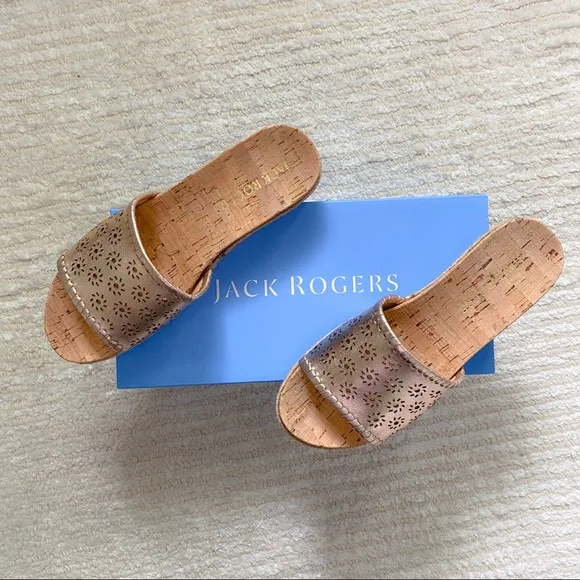 NWT Jack Rogers rose gold cork slides