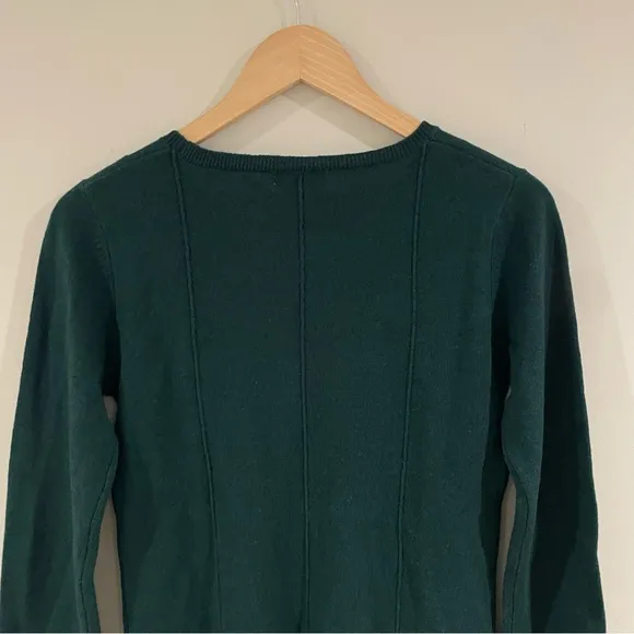 NWT Neiman Marcus 2-Ply Cashmere Peplum Blouse Sweater, Dark Holly Green, Small