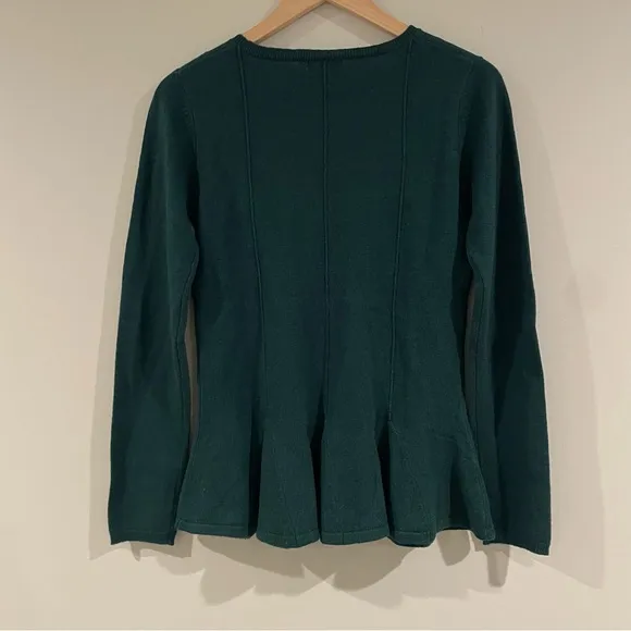 NWT Neiman Marcus 2-Ply Cashmere Peplum Blouse Sweater, Dark Holly Green, Small