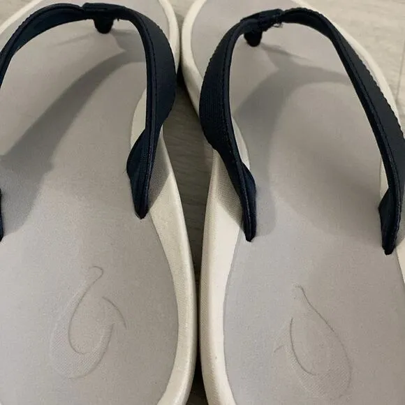 NWT-OLUKAI-Pi'oe Women's Beach Sandals,Water-Resistant-Navy blue and Grey-Size 7