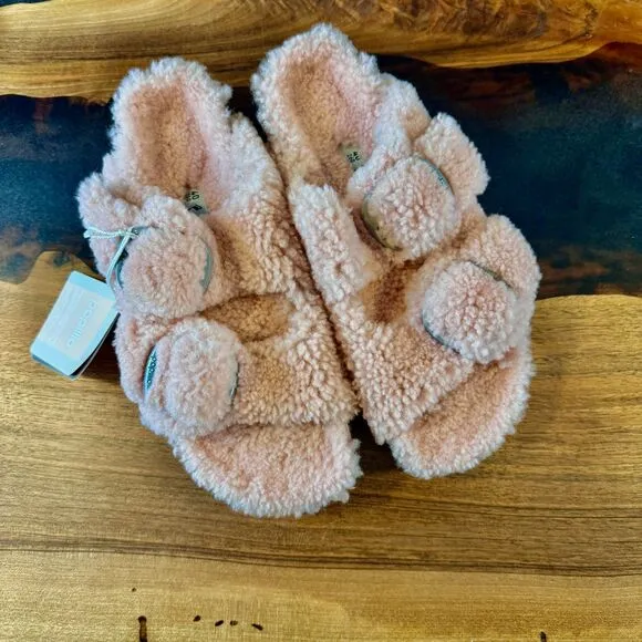 NWT Papillio Birkenstock Arizona Big Buckle Teddy Platform Crystal Rose Size 38