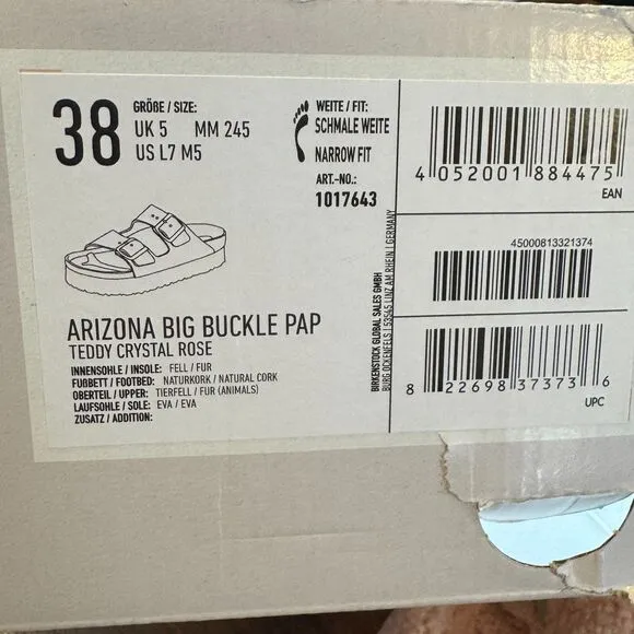 NWT Papillio Birkenstock Arizona Big Buckle Teddy Platform Crystal Rose Size 38