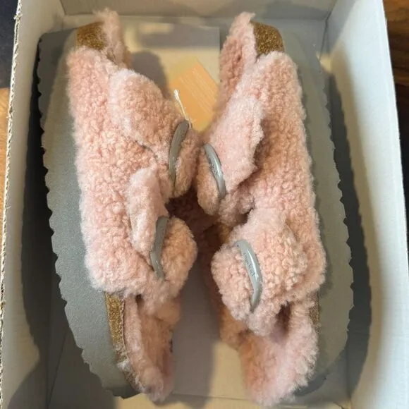 NWT Papillio Birkenstock Arizona Big Buckle Teddy Platform Crystal Rose Size 38