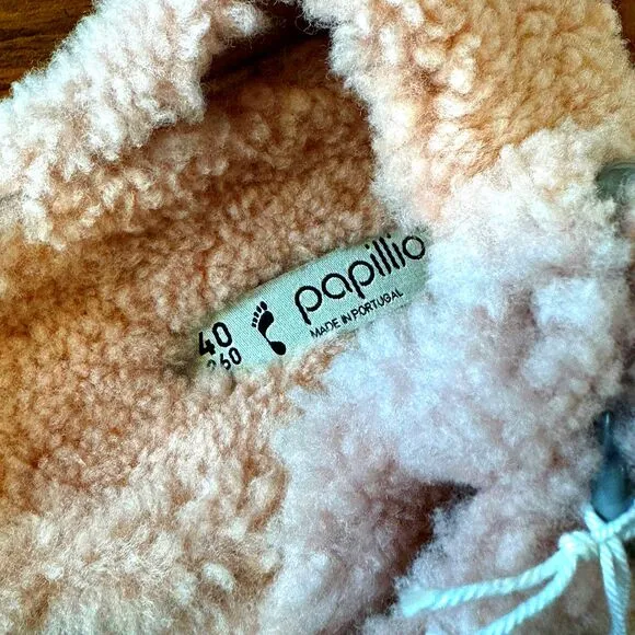 NWT Papillio Birkenstock Arizona Big Buckle Teddy Platform Crystal Rose Size 40