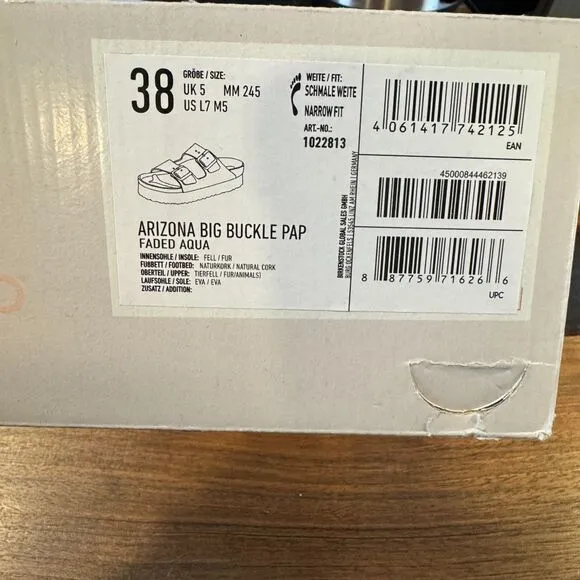 NWT Papillio Birkenstock Arizona Big Buckle Teddy Platform Faded Aqua Size 38