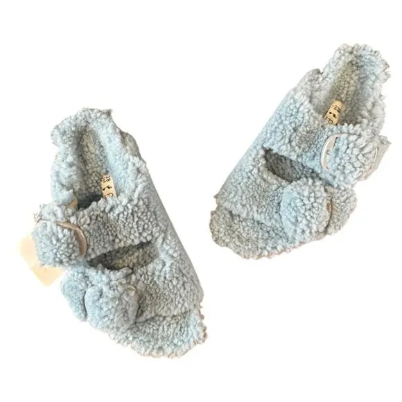 NWT Papillio Birkenstock Arizona Big Buckle Teddy Platform Faded Aqua Size 38