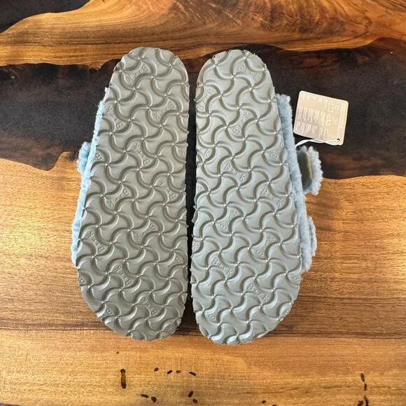 NWT Papillio Birkenstock Arizona Big Buckle Teddy Platform Faded Aqua Size 38