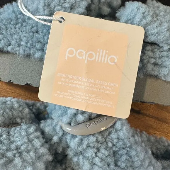 NWT Papillio Birkenstock Arizona Big Buckle Teddy Platform Faded Aqua Size 38