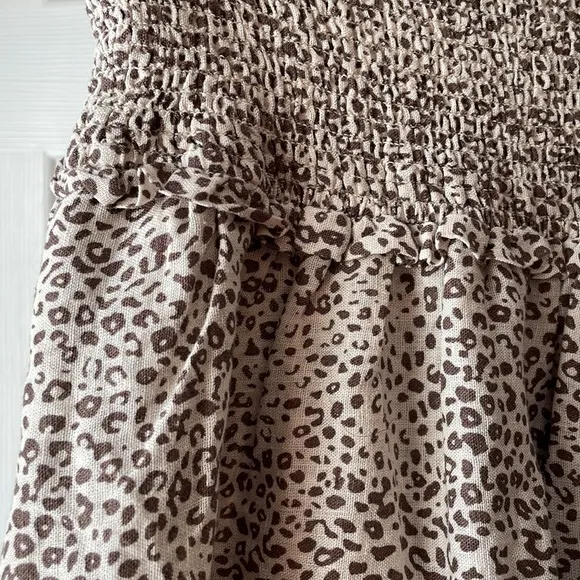 NWT Rails Addison Smocked Cheetah Print Linen-Blend Miniskirt – Size Small