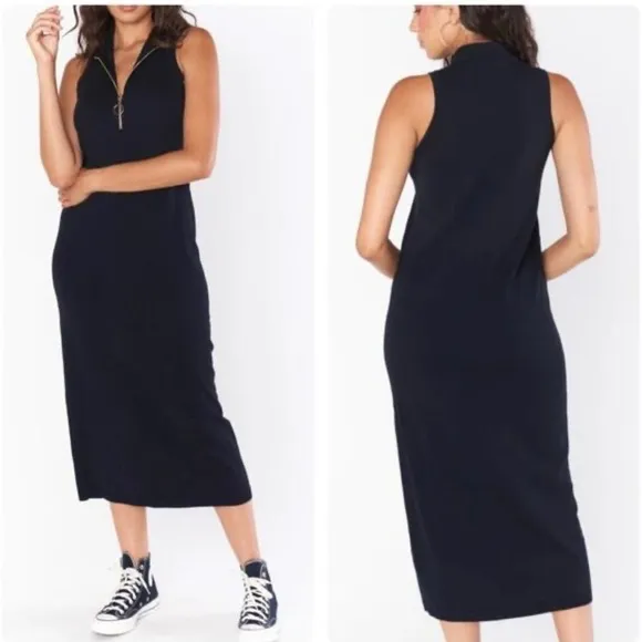 NWT! SHOW ME YOUR MUMU CHARLIE ZIP MAXI SWEATER DRESS - BLACK