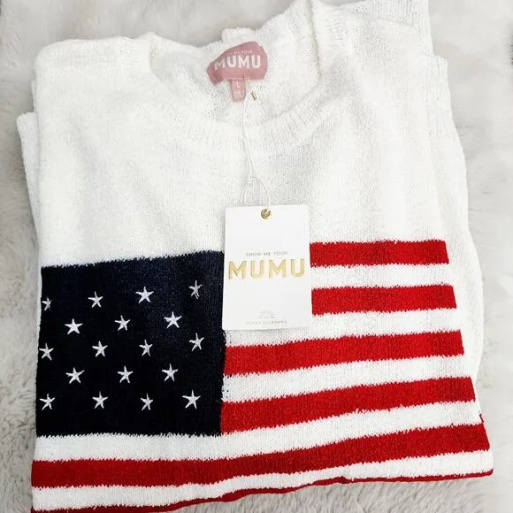 NWT Show Me Your Mumu USA American Flag Knit Woodsy Sweater