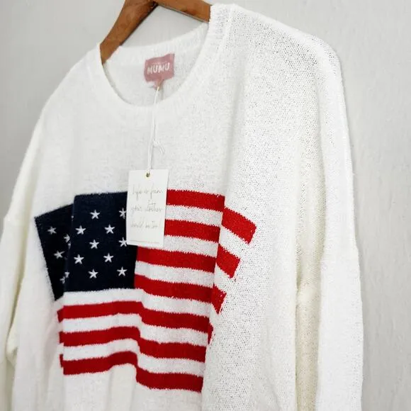 NWT Show Me Your Mumu USA American Flag Knit Woodsy Sweater