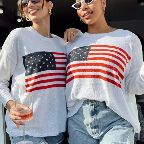 NWT Show Me Your Mumu USA American Flag Knit Woodsy Sweater