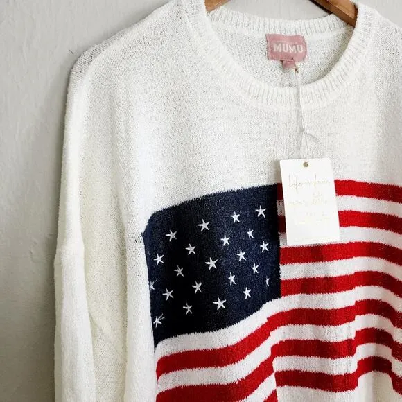 NWT Show Me Your Mumu USA American Flag Knit Woodsy Sweater