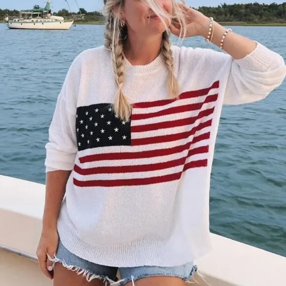 NWT Show Me Your Mumu USA American Flag Knit Woodsy Sweater